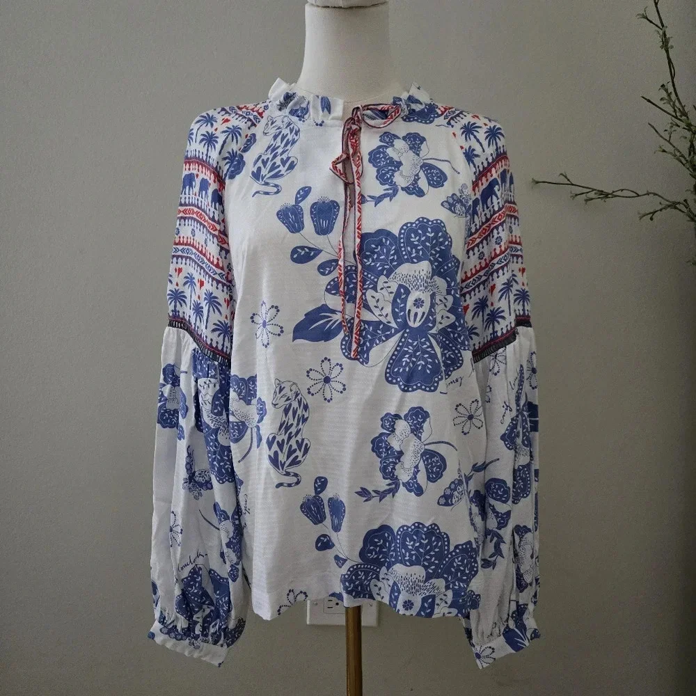 Emily Lovelock NWT Boho Style Bishop Sleeve Loose fitting Blouse size SMALL - Picture 3 of 16